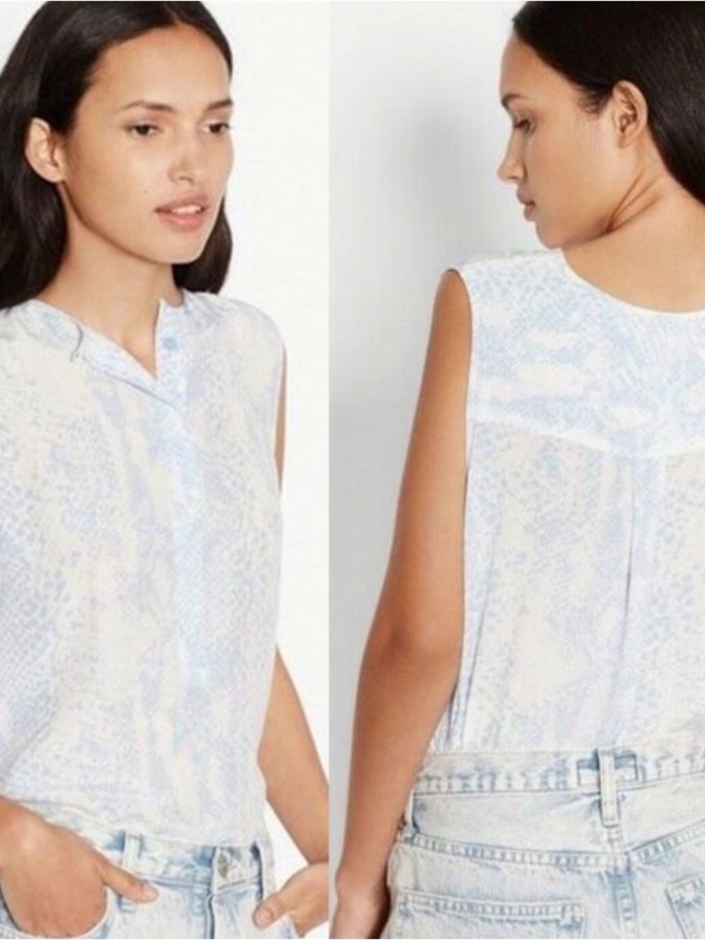 Equipment 100% silk sleeveless Light Blue Snake-Print Blouse